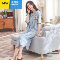 睡裙女季薄款衬衫睡衣裙子天大码胖mm开衫睡裙长款女过膝 卓思哲