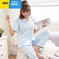 柔可佳睡衣女士天短袖开衫翻领季薄款卡通棉家居服套装 卓思哲