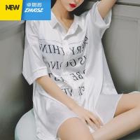 性感睡衣中袖开衫睡裙女薄款男友风字母衬衫式宽松大码睡衣 卓思哲