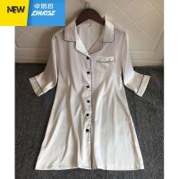 睡裙女季薄款性感BF风衬衫白睡衣仿绸中长款开衫家居服 卓思哲