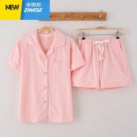 开衫睡衣女季短袖短裤纽扣棉韩版家居服两件套装 卓思哲