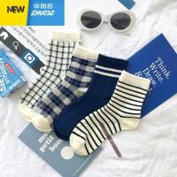 千鸟格袜子女中筒袜ins潮韩版复古条纹方格日系可爱百搭中长学生w 卓思哲袜子