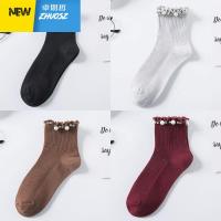 木耳珍珠边袜子女韩版中筒袜秋冬日系可爱百搭花边靴搭配袜 卓思哲袜子