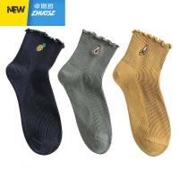 袜子女中筒袜春季卷边网红水果刺绣学院风日系可爱少女心花边袜 卓思哲袜子