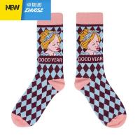 主推款!格子可爱插画袜子女日系卡通加厚猫咪中筒袜 卓思哲袜子