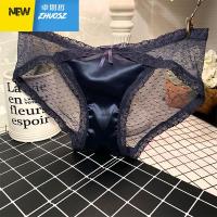 香港内裤女性感无痕超薄透明绸缎网纱透气蕾丝中低腰三角裤头 卓思哲