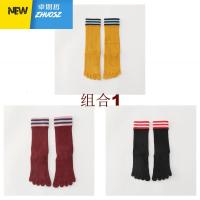 高腰五指袜女中筒日系韩版可爱分趾袜二条杠五趾堆堆袜四季款 卓思哲短袜袜子