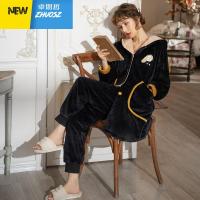 冬季珊瑚绒情侣睡衣秋冬款女连帽可爱男冬天法兰绒中长款睡袍套装 卓思哲