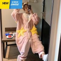 星星睡衣睡袍女秋冬季珊瑚绒加厚长款连体家居服法兰绒情侣男睡裙 卓思哲