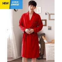 结婚新婚红色喜庆睡衣情侣套装晨袍女新娘长袖胸垫睡裙 卓思哲