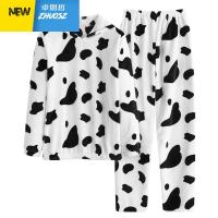 秋冬款黑白奶牛情侣睡衣男女法兰绒加厚加绒冬天法莱绒可爱带帽子 卓思哲