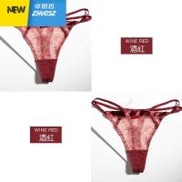 丁字裤女性感T裤欧美诱惑内裤骚薄透明酒红蕾丝一根线 卓思哲