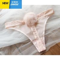 少女丁字裤女性感透明细带T裤女士内裤胖MM大码可爱兔尾巴毛球XLM 卓思哲