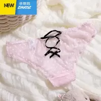 日系女生性感内裤少女诱惑背后镂空蝴蝶结透明诱惑低腰点点三角裤 卓思哲