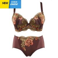 聚拢小胸性感文胸套装 牡丹刺绣胸罩提拉侧收薄款女士内衣 卓思哲