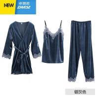三件套睡衣女春季性感睡裙金丝绒睡袍长袖家居服套装 卓思哲