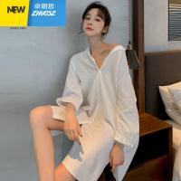 睡裙女中袖睡裙性感男友衬衫领睡衣女棉韩版宽松家居服 卓思哲