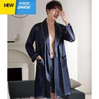 男士睡袍短裤季长袖薄款绸睡衣春秋季中长款浴袍仿款 卓思哲