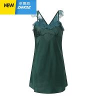 檬面猫|墨绿蝉翼|露背吊带睡裙女士性感睡衣裙季薄款公主宫廷风 卓思哲