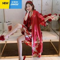 睡衣女性感吊带红色睡袍两件套长款新娘仙鹤睡裙季薄款晨袍 卓思哲