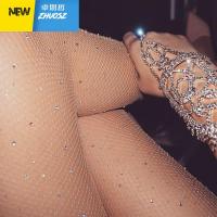 欧美风肉丝紧身新款性感贴钻镂空透视渔网袜内搭打底连裤长袜女潮 卓思哲丝袜/打底袜/袜