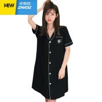 睡裙女中长连衣裙加大码纯色开衬棉韩版衬衫派对闺蜜睡衣 卓思哲