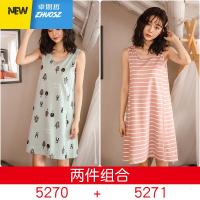 睡裙季卡通学生宽松性感棉无袖背心吊带胸垫连衣裙睡衣女 卓思哲