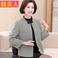 妈妈春装外套女40-50岁2017春新款时尚潮中老年人上衣短款毛呢60