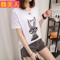 半袖T恤女宽松韩版百搭2017夏季新款竹节棉卡通印花学生短袖上衣