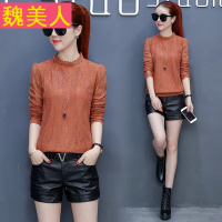 镂空蕾丝衫女长袖上衣2017秋装新款气质立领雪纺衫秋衣外穿秋季潮