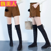 毛呢短裤子女2017秋冬装新款韩版百搭复古宽松打底外穿阔腿裤春秋