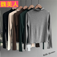 秋季新款休闲百搭显瘦长袖T恤女学生纯色半高领打底衫秋装上衣