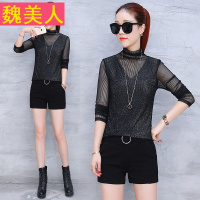 修身蕾丝衫女时尚百搭2017秋季新款韩版长袖气质镂空打底衫上衣潮