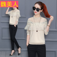2018春季新款蕾丝打底衫T恤女装长袖韩版百搭显瘦体恤拼接上衣潮
