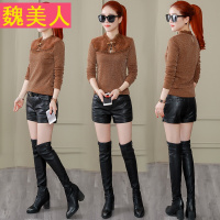 秋冬新款加绒镂空透视立领网纱简约欧洲站小衫秋衣性感长袖蕾丝衫