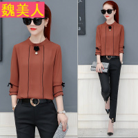 2017早秋新款七分喇叭袖时尚百搭韩版气质雪纺上衣宽松打底衫女士