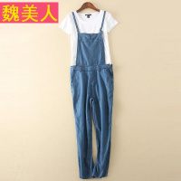 2017夏季新款顺滑天丝牛仔裤女薄款舒适背带长裤女连体学生小脚裤