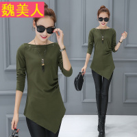 2017新款韩版T恤女长袖修身百搭气质显瘦女装不规则打底上衣春秋