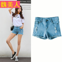夏季学生高腰破洞百搭牛仔短裤女毛边韩版宽松显瘦阔腿休闲热裤潮
