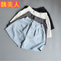 韩版棉麻百搭松紧学生高腰热裤显瘦大码宽松阔腿短裤女裤裙裤夏季