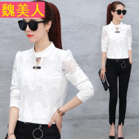 蕾丝打底衫女春秋季2017新款韩版泡泡袖上衣秋装长袖显瘦白色小衫