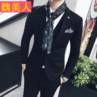西服套装男士三件套修身型职业商务正装伴郎团小西装新郎结婚礼服