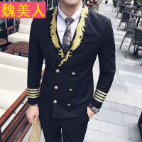 夜店西服套装男休闲百搭印花刺绣西服三件套男礼服伴郎服休闲西装
