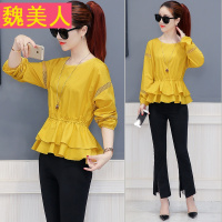 长袖衬衣女2017秋季新款韩范修身收腰遮肚子圆领娃娃衫小衫上衣潮