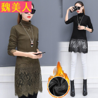 加绒保暖上衣2018春秋新款韩版宽松T恤裙女长袖中长款蕾丝打底衫