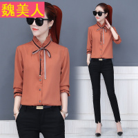 雪纺衫女长袖2018春装新款韩版潮时尚软妹上衣学生百搭淑女打底衫