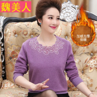 中老年妇女装秋冬装加绒针织衫上衣大码中年妈妈装加厚毛衣打底衫
