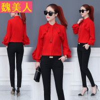 2018春秋季新款韩版女装雪纺衫衬衣女长袖春装荷叶边小清新上衣服