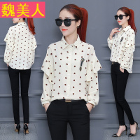 雪纺衫女衫2018春秋装新款韩版女装时尚百搭长袖衬衫上衣遮肚子潮