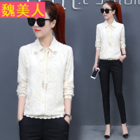 小清新雪纺衫女2018春装新款百搭气质小衫磨毛拼接白色上衣服衬衫